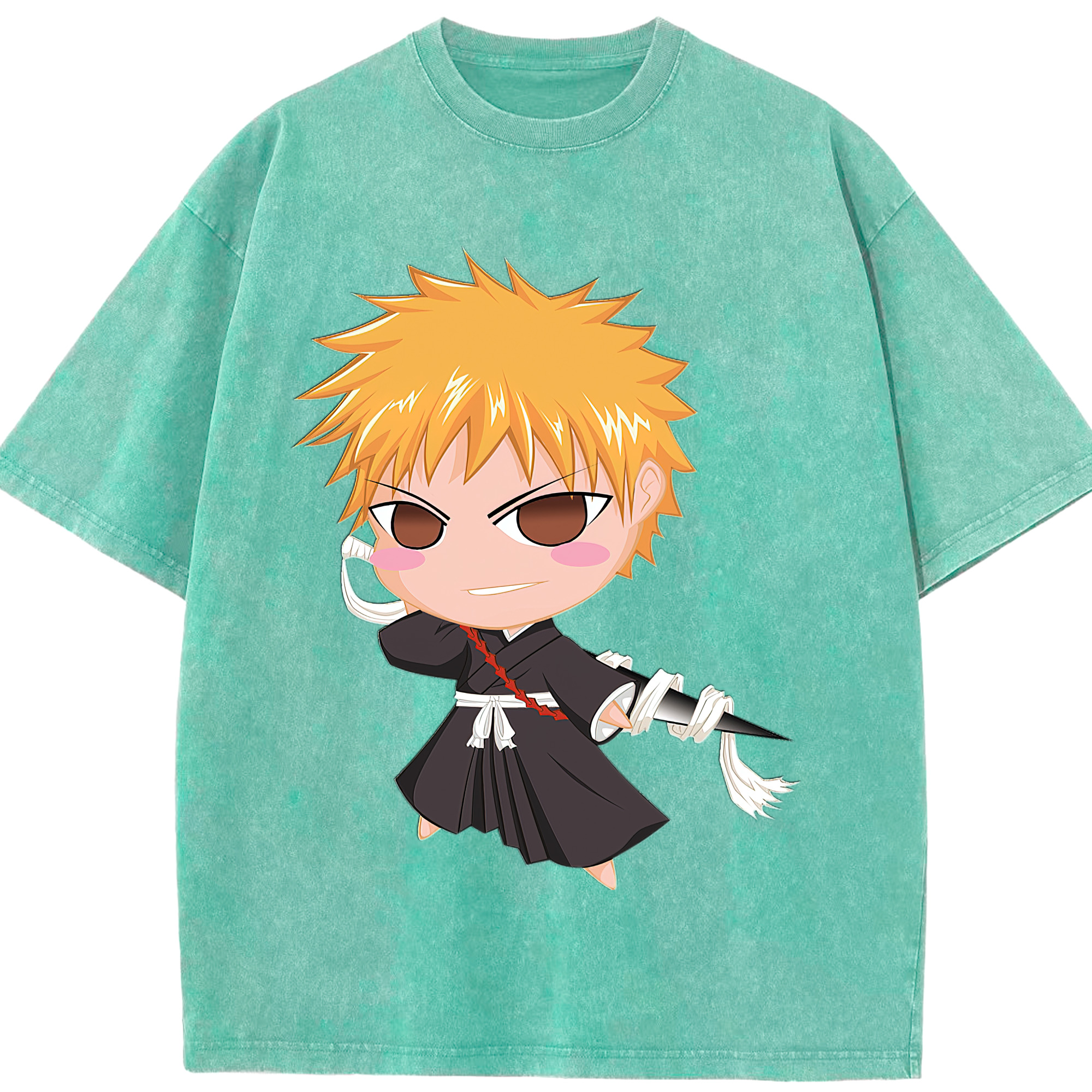 （画像用） ブリーチ 黒崎一護（くろさき いちご）BLEACH Kurosaki Ichigo 綿100% ヴィンテージ風 半袖Tシャツ（フロントプリント）